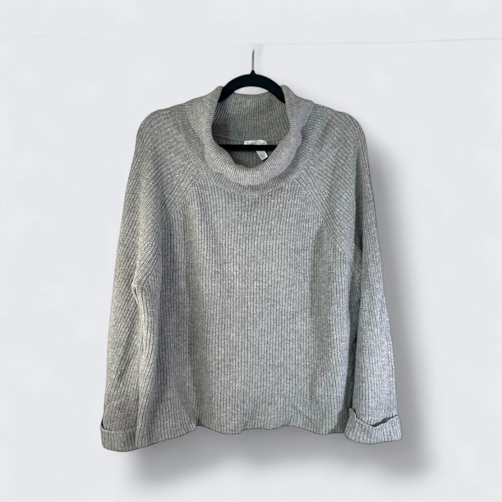 LEITH Women's Turtleneck Chunky Knit Sweater Gray Size Medium Minimalist Neutral